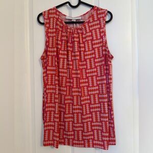 Lesley Evers - Women’s Sleeveless Pink/Orange Geometric Blouse.  Size L